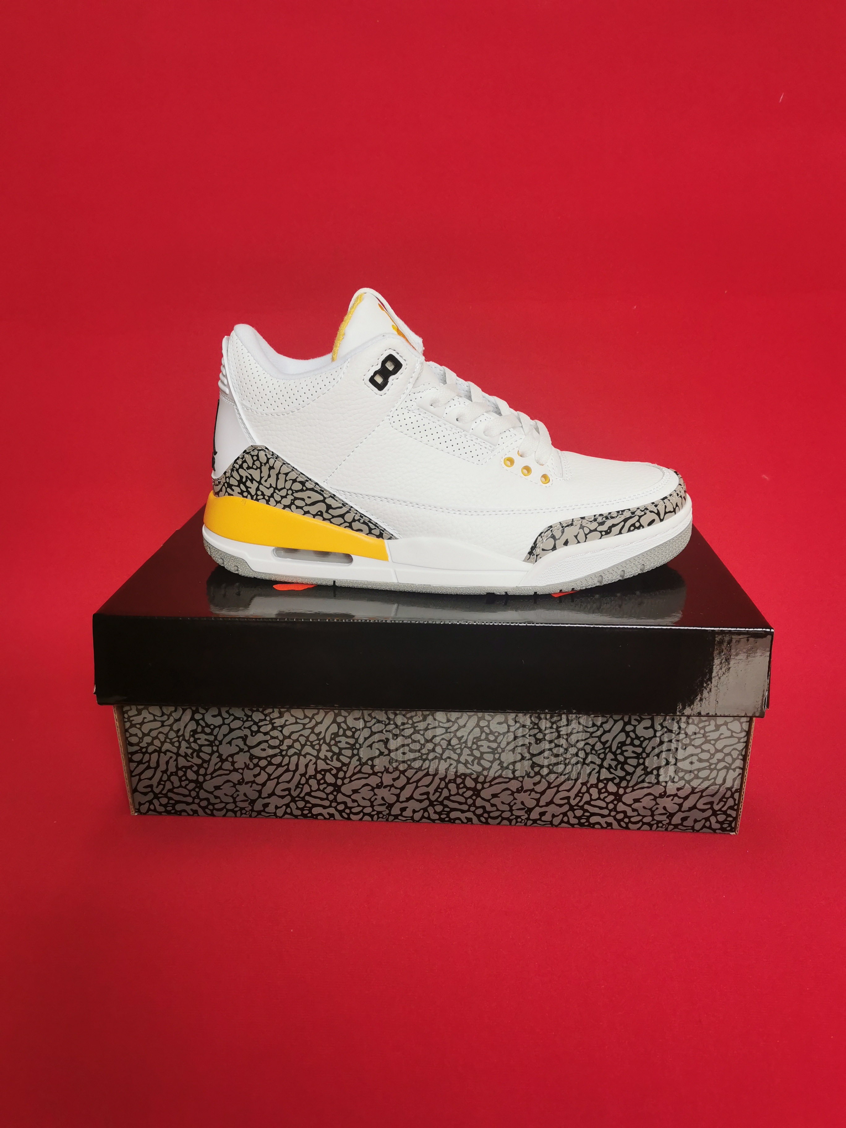 New Men Air Jordan 3 White Grey Yellow Shoes - Click Image to Close